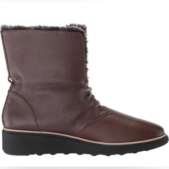 NEW Clarks Shannon Pearl Taupe Leather Lace Up Bootie Boot with Faux Fur Lining - Picture 9 of 17